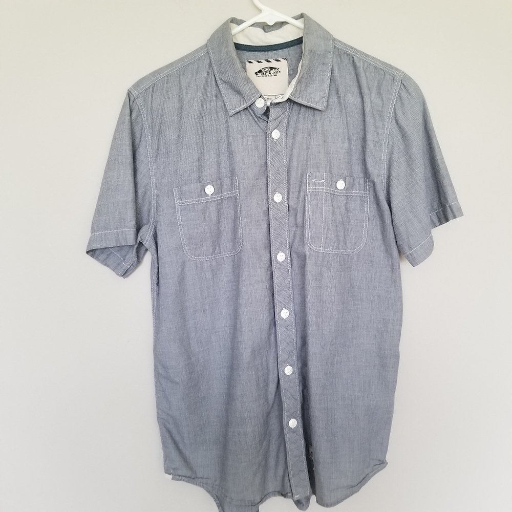 Vans short sleeve chambray denim button up shirt S